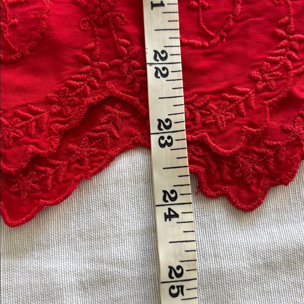 THE GREAT. Vibrant Red Silk Embroidered Floral Design Peasant Short Sleeve Top - Picture 11 of 12
